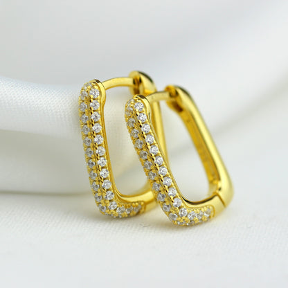 Boucles d'oreilles créoles ovales en argent sterling plaqué or avec zircones cubiques de 15 mm