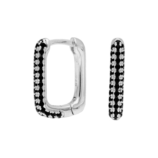 Boucles d'oreilles créoles ovales en argent sterling avec zircones cubiques noirs de 15 mm