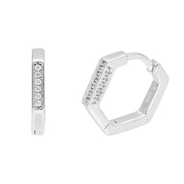 Boucles d'oreilles créoles pentagonales en argent sterling incrustées de zircones cubiques de 14 mm
