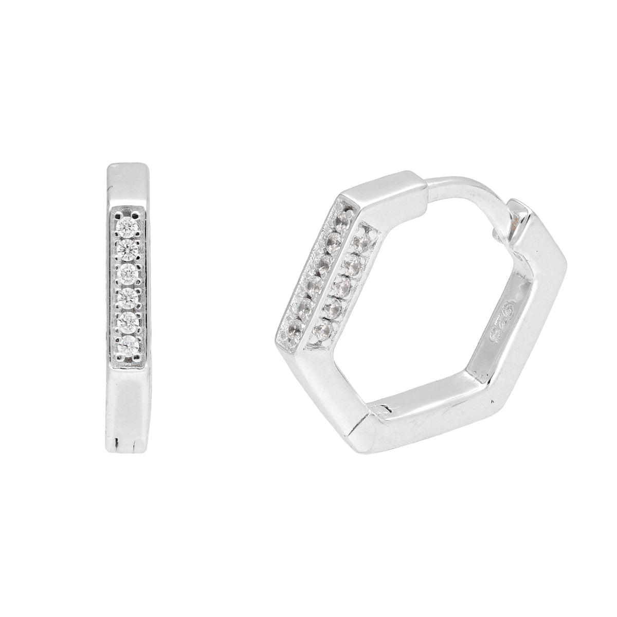 Boucles d'oreilles créoles pentagonales en argent sterling incrustées de zircones cubiques de 14 mm