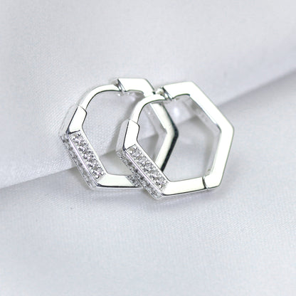Boucles d'oreilles créoles pentagonales en argent sterling incrustées de zircones cubiques de 14 mm