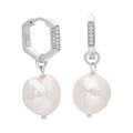 Boucles d'oreilles créoles pentagonales en argent sterling avec perle et zircone cubique de 14 mm