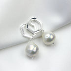 Boucles d'oreilles créoles pentagonales en argent sterling avec perle et zircone cubique de 14 mm