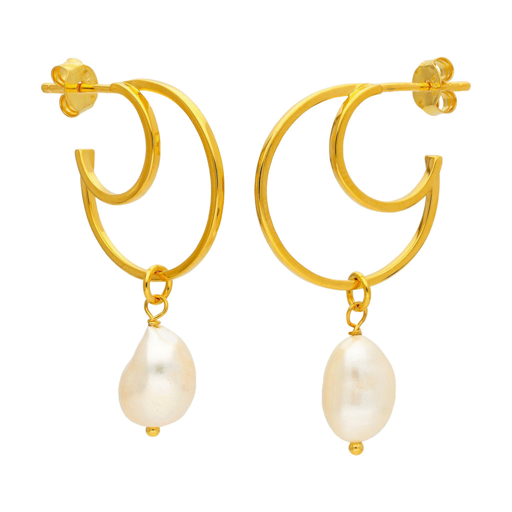 Boucles d'oreilles créoles en argent sterling plaqué or avec perles