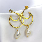 Boucles d'oreilles créoles en argent sterling plaqué or avec perles