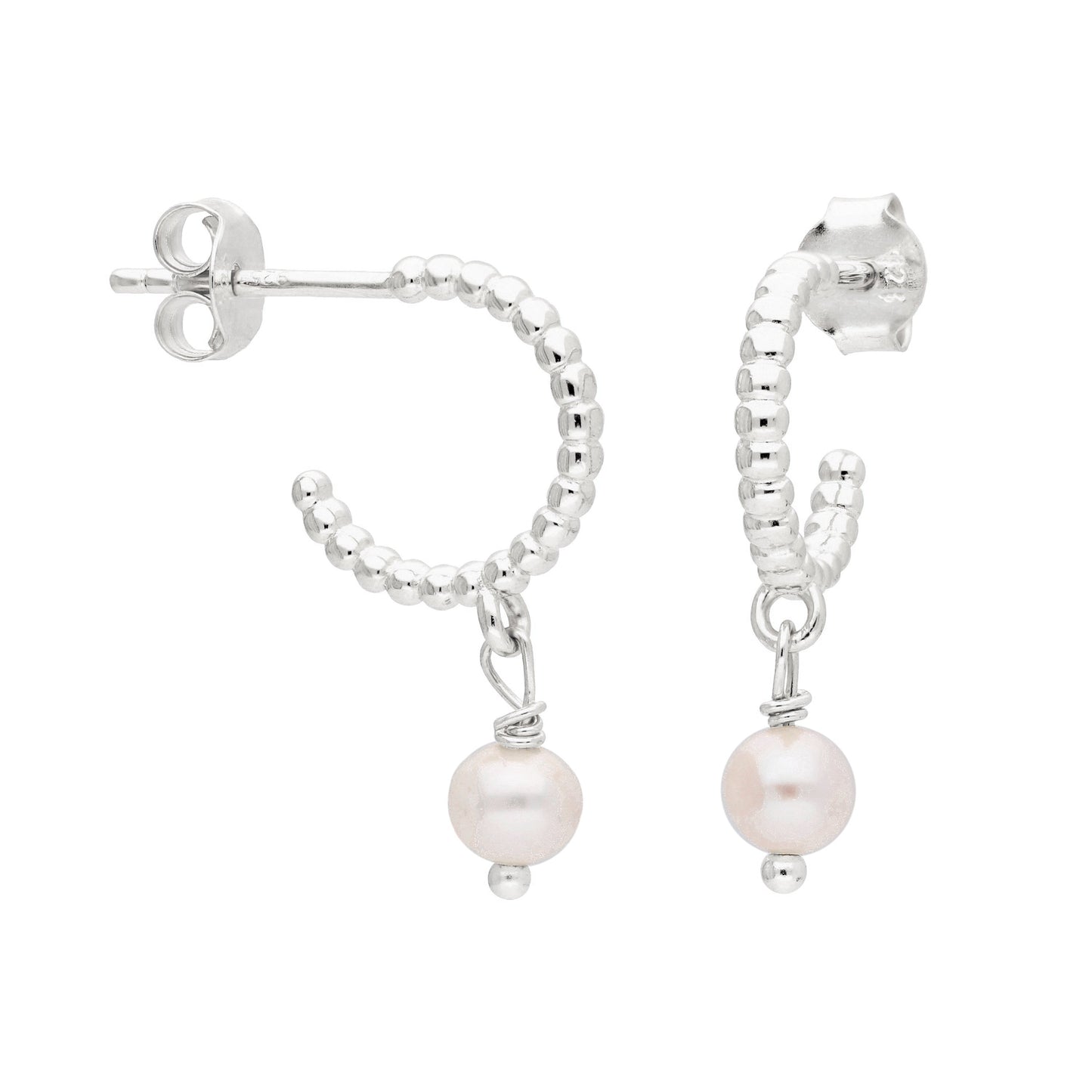 Boucles d'oreilles créoles en argent sterling avec perles d'eau douce