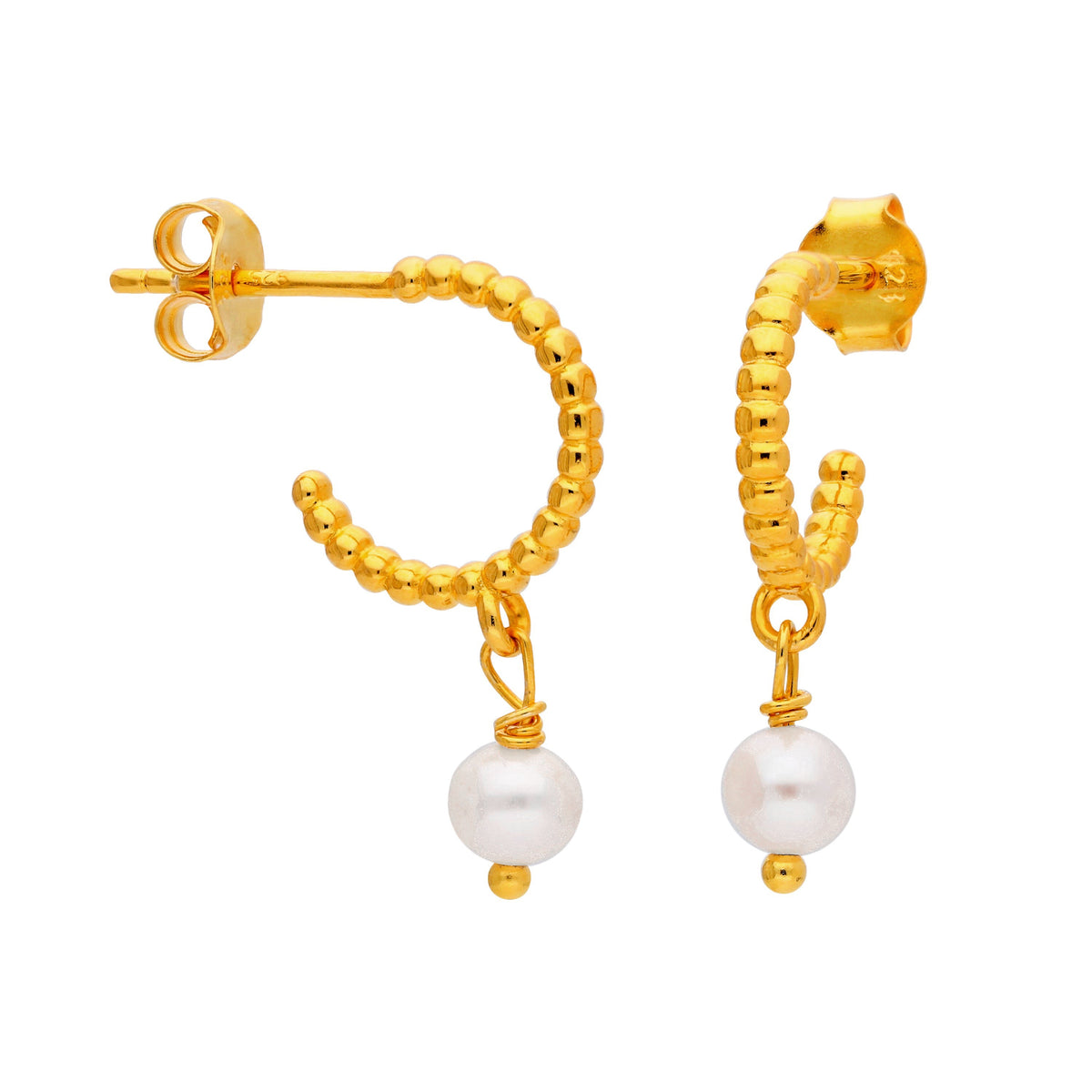 Boucles d'oreilles créoles en argent sterling plaqué or avec perles