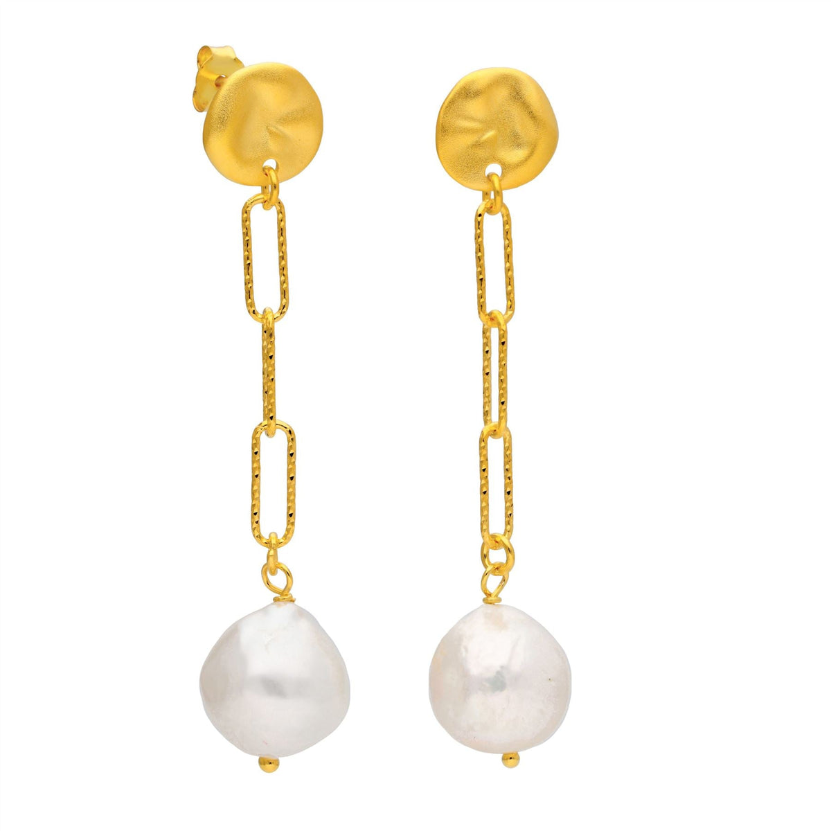 Boucles d'oreilles à tige en argent sterling plaqué or avec perles d'eau douce baroques