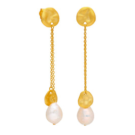 Boucles d'oreilles pendantes en argent sterling plaqué or avec perles baroques