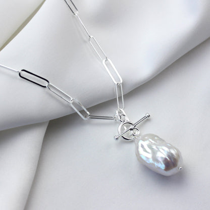 Collier à maillons en argent sterling avec perles d'eau douce uniques