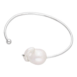 Bracelet jonc en argent sterling avec perles d'eau douce baroques