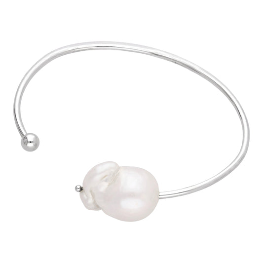 Bracelet jonc en argent sterling avec perles d'eau douce baroques
