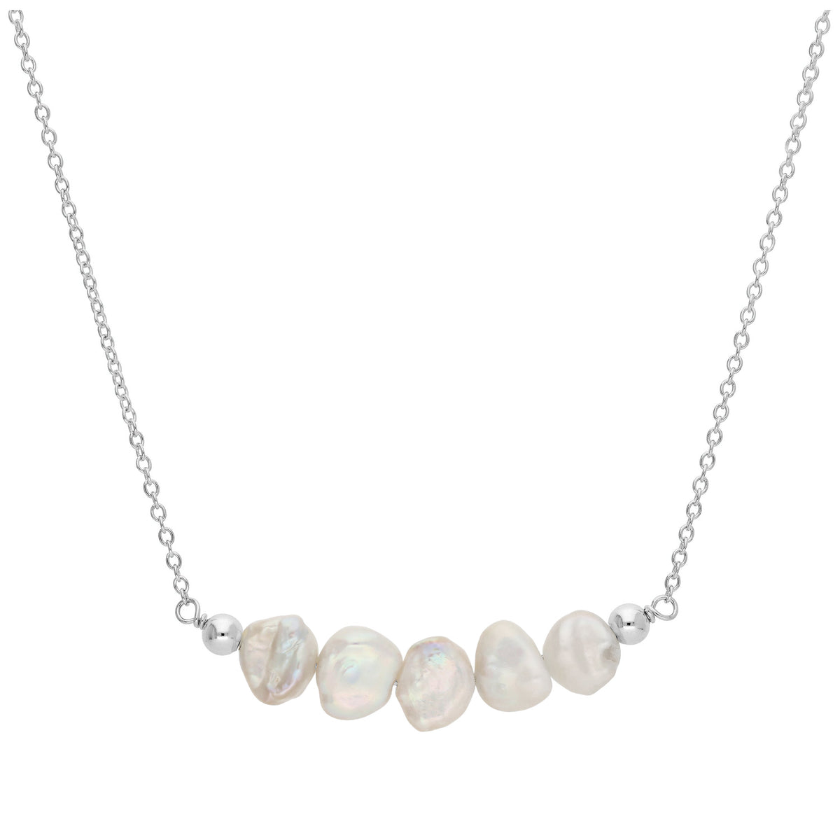 Collier en argent sterling avec 5 perles baroques d'eau douce, 50,8 cm et 5,1 cm