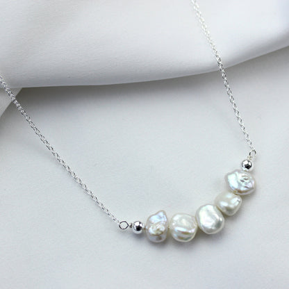 Collier en argent sterling avec 5 perles baroques d'eau douce, 50,8 cm et 5,1 cm