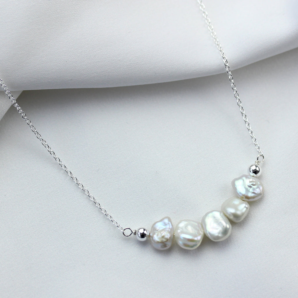 Collier en argent sterling avec 5 perles baroques d'eau douce, 50,8 cm et 5,1 cm