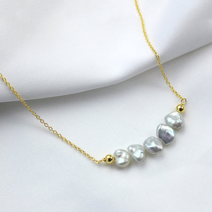Collier en argent sterling plaqué or avec 5 perles d'eau douce baroques 50,8 cm + 5 cm