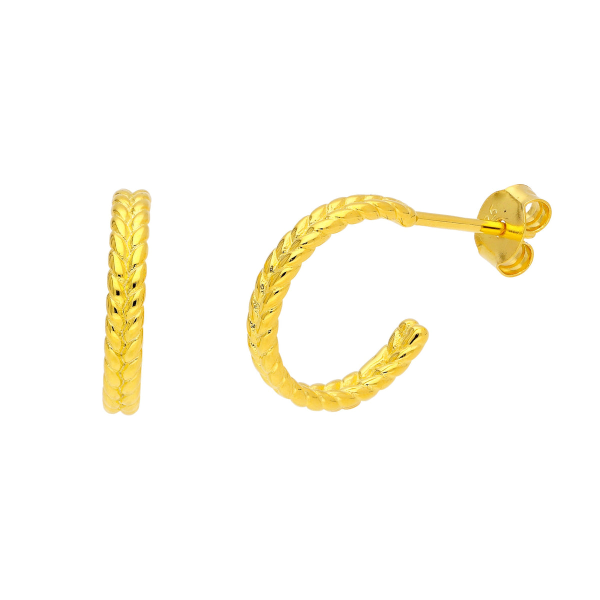 Boucles d'oreilles créoles ouvertes torsadées en argent sterling plaqué or de 14 mm