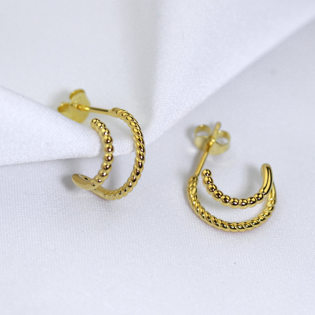 Boucles d'oreilles créoles ouvertes à double torsion en argent sterling plaqué or de 14 mm