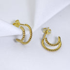 Boucles d'oreilles créoles ouvertes à double torsion en argent sterling plaqué or de 14 mm