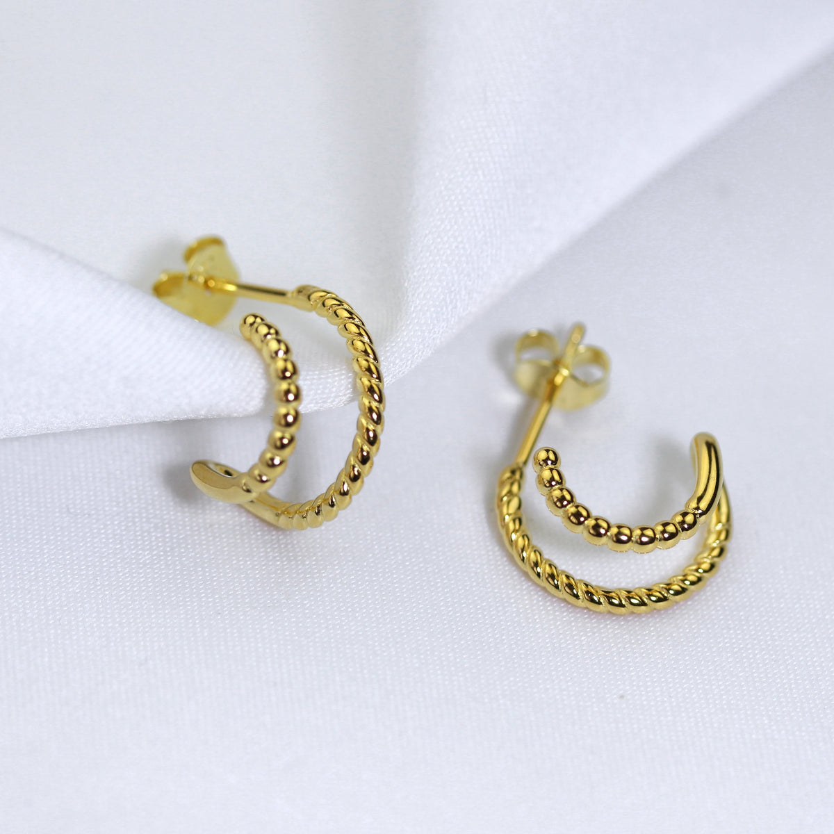 Boucles d'oreilles créoles ouvertes à double torsion en argent sterling plaqué or de 14 mm