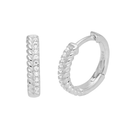Boucles d'oreilles créoles en argent sterling à double torsion et pavé de zircones cubiques
