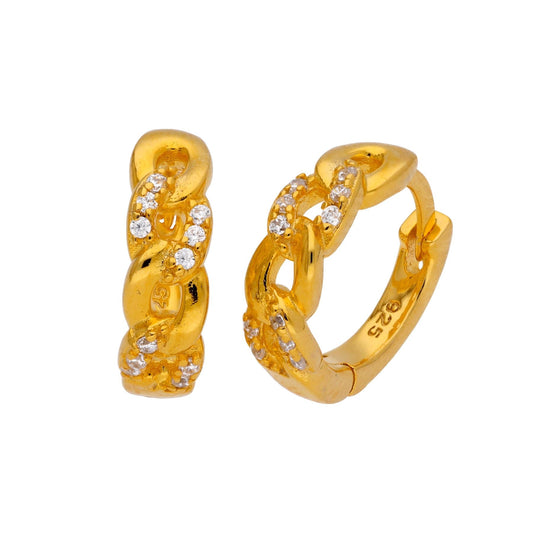Boucles d'oreilles créoles en argent sterling plaqué or avec chaîne gourmette et zircones cubiques