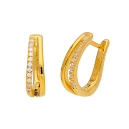 Boucles d'oreilles créoles en argent sterling plaqué or avec double pavé ovale en oxyde de zirconium