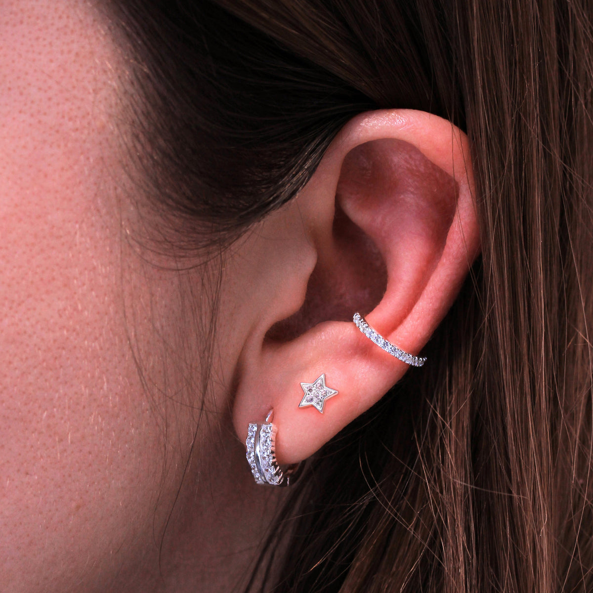 Boucles d'oreilles à tige en argent sterling avec pavé de zircones cubiques transparents, motif étoile et planète, à assortir