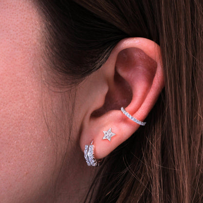 Boucles d'oreilles à tige en argent sterling avec pavé de zircones cubiques transparents, motif étoile et planète, à assortir