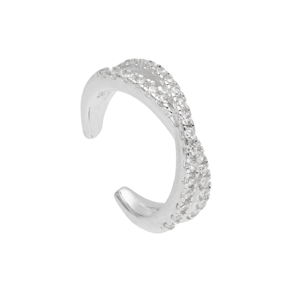 Boucle d'oreille double croix en argent sterling avec zircones cubiques transparents
