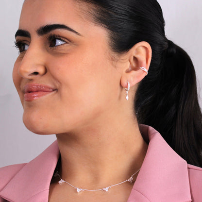 Boucle d'oreille double croix en argent sterling avec zircones cubiques transparents