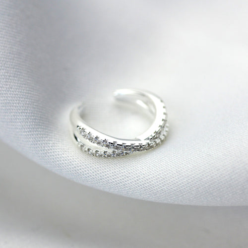 Boucle d'oreille double croix en argent sterling avec zircones cubiques transparents