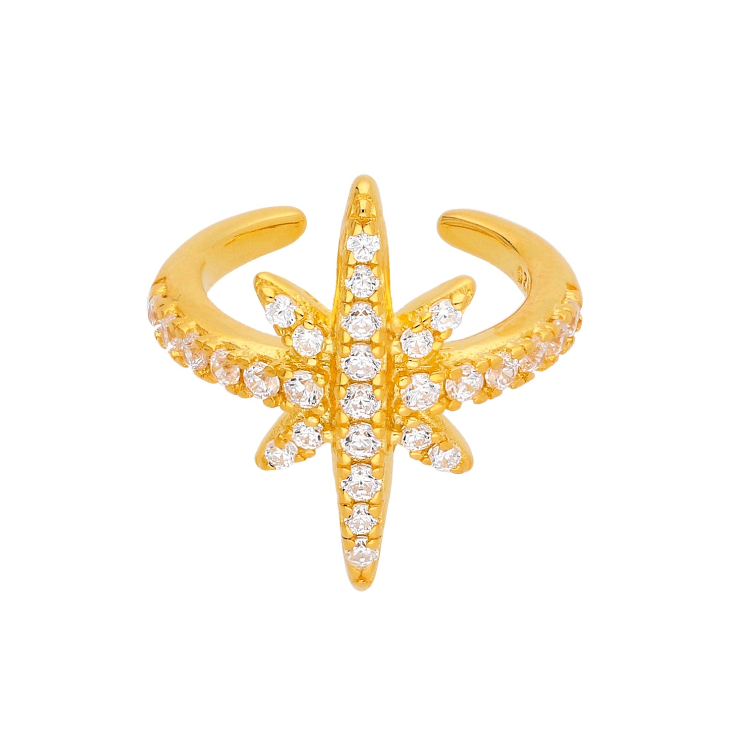 Boucle d'oreille en argent sterling plaqué or avec pavé de zircones cubiques en forme d'étoile