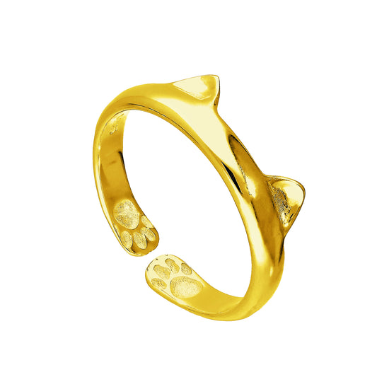 Bague d'orteil midi en argent sterling plaqué or avec oreilles de chat