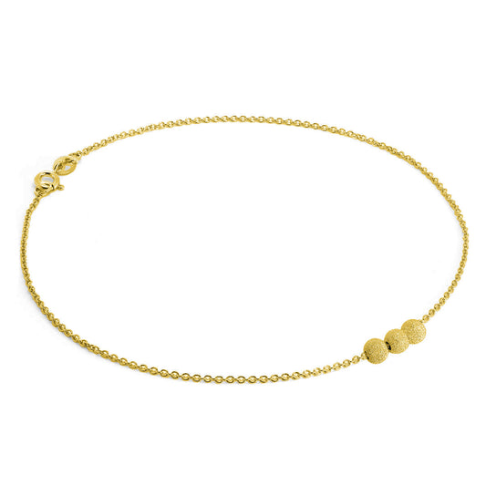 Bracelet de cheville en argent sterling plaqué or avec 3 perles givrées