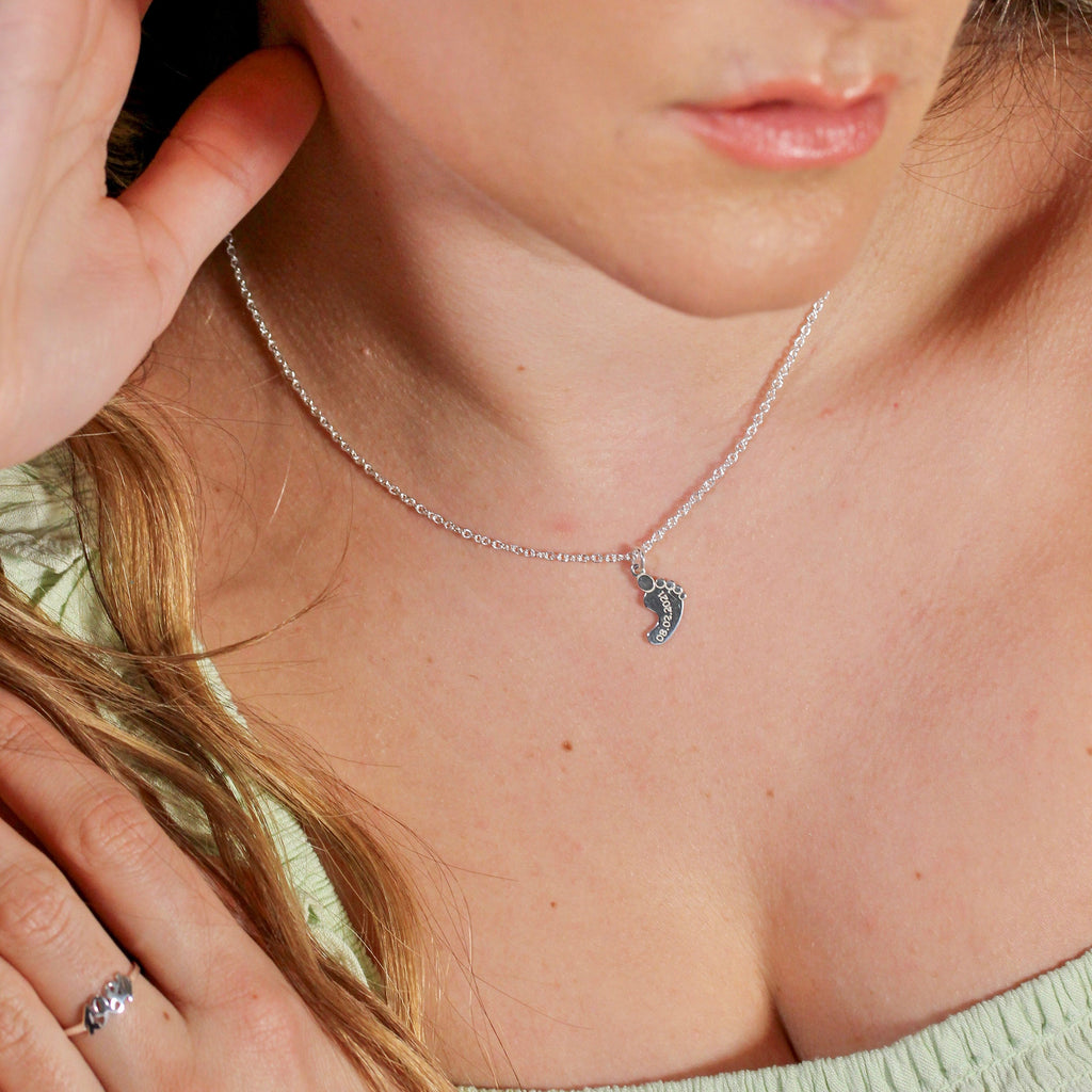 Collier personnalisé en argent sterling avec nom de pied de bébé, 40 à 61 cm
