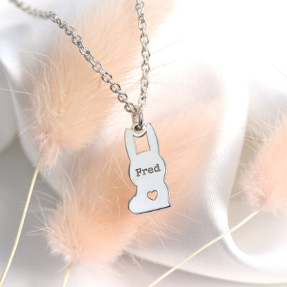Collier personnalisé en argent sterling avec nom de lapin, 40 à 61 cm