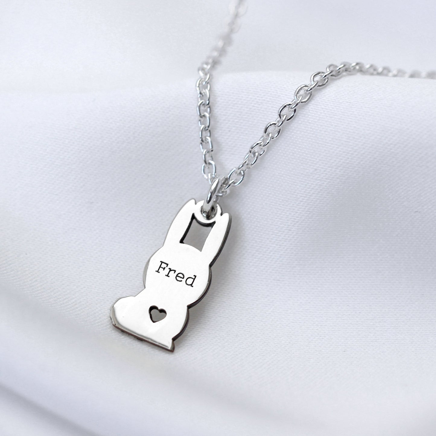 Collier personnalisé en argent sterling avec nom de lapin, 40 à 61 cm