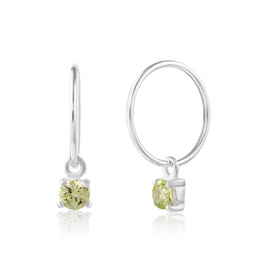 Boucles d'oreilles créoles en argent sterling avec péridot et zircone cubique, 12 mm, style août