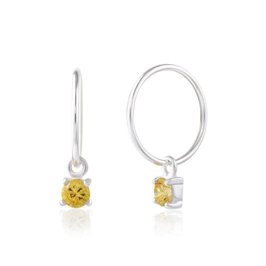 Boucles d'oreilles créoles en argent sterling avec citrine et zircone cubique, 12 mm, novembre