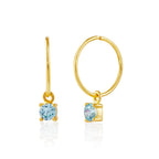 Boucles d'oreilles créoles en argent sterling plaqué or avec aigue-marine et zircone cubique de 12 mm