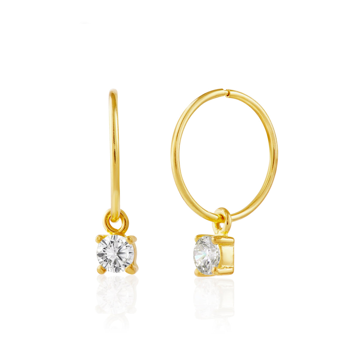 Boucles d'oreilles créoles en argent sterling plaqué or et zircones cubiques April 12 mm