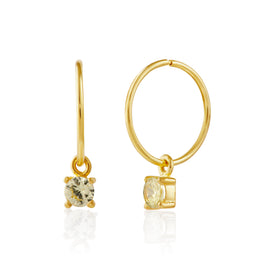 Boucles d'oreilles créoles en argent sterling plaqué or avec breloque péridot et zircone cubique
