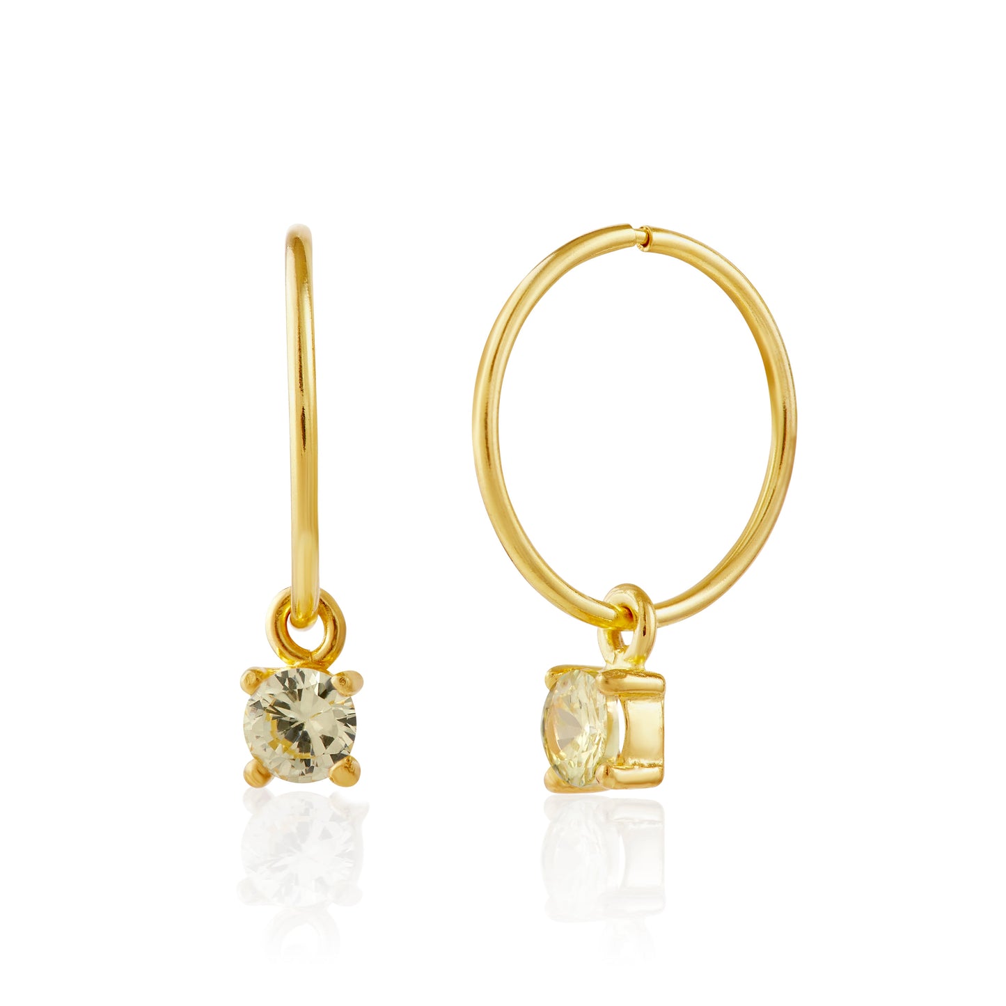Boucles d'oreilles créoles en argent sterling plaqué or avec breloque péridot et zircone cubique
