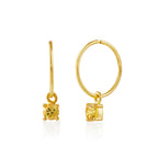 Boucles d'oreilles créoles en argent sterling plaqué or avec citrine et zircone cubique de 12 mm