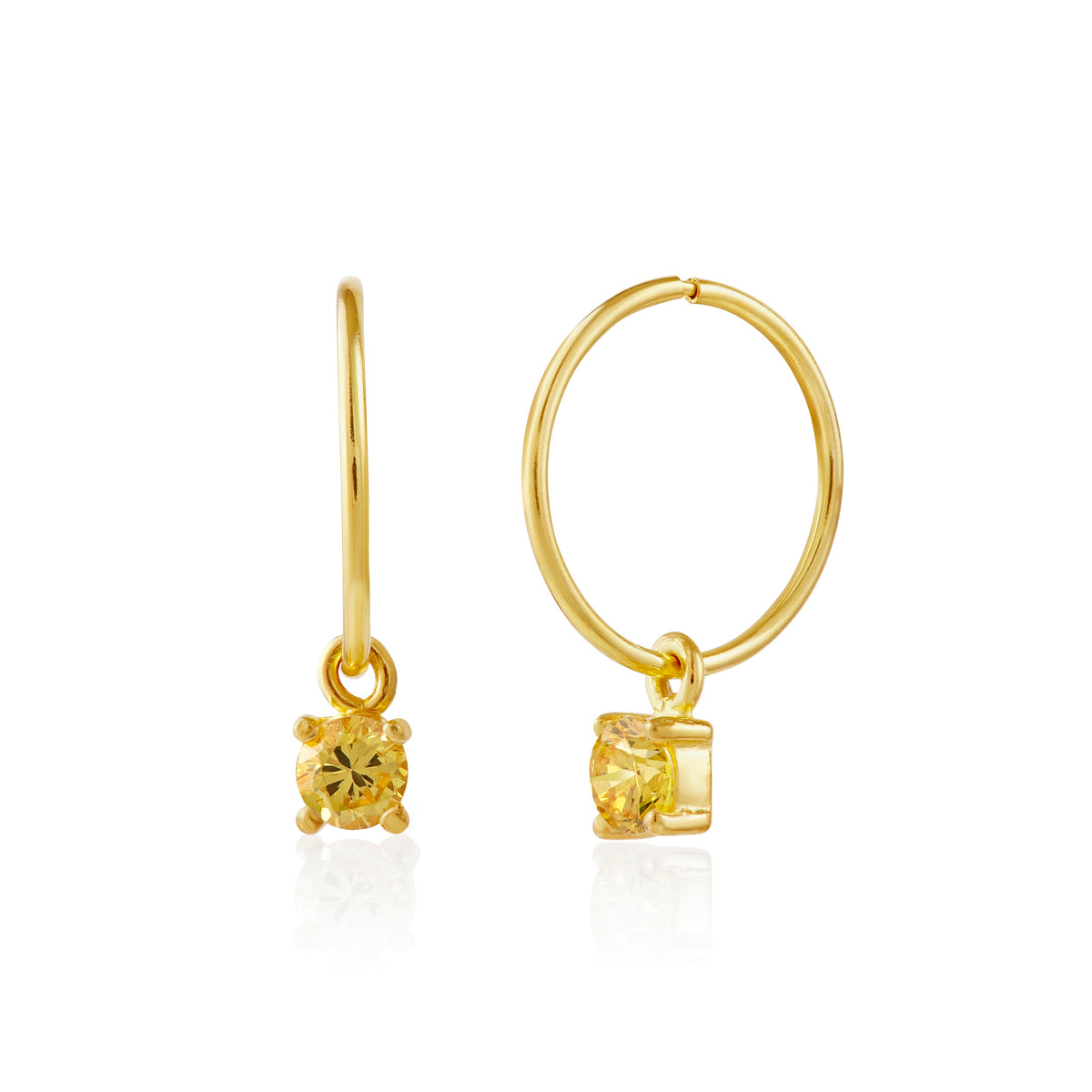Boucles d'oreilles créoles en argent sterling plaqué or avec citrine et zircone cubique de 12 mm