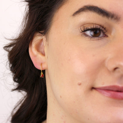 Boucles d'oreilles pendantes en argent sterling plaqué or et grenat CZ January