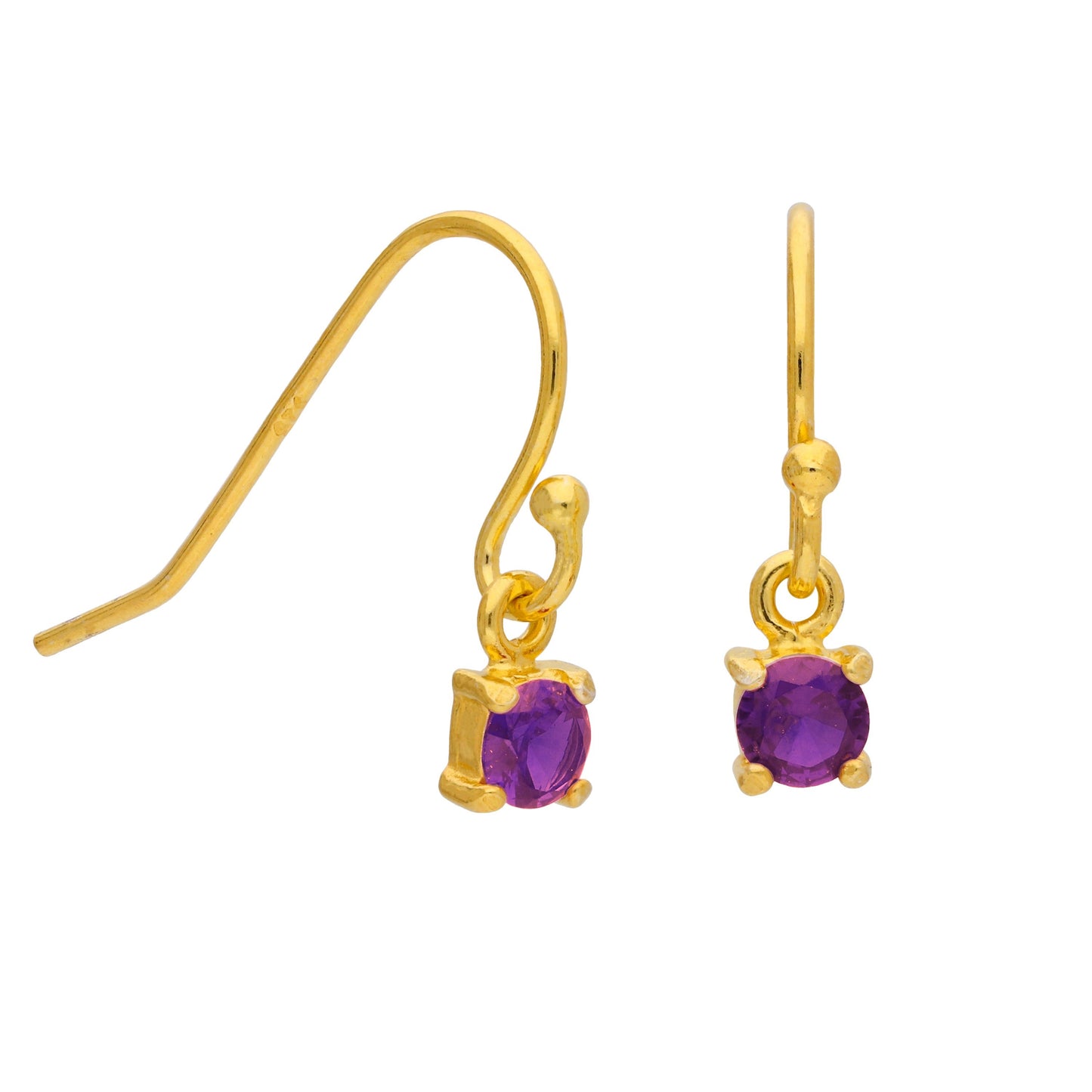 Boucles d'oreilles pendantes en argent sterling plaqué or et améthyste CZ