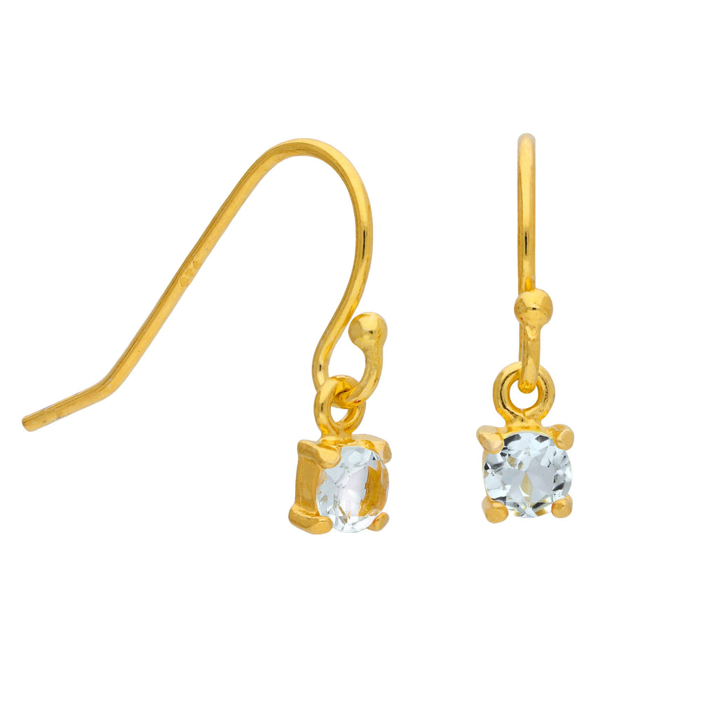 Boucles d'oreilles pendantes en argent sterling plaqué or et zircone cubique aigue-marine de mars