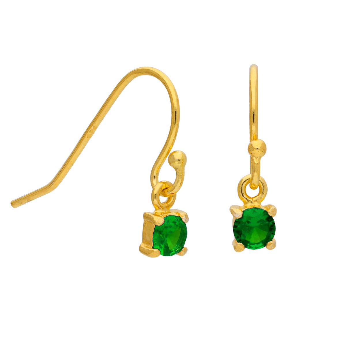 Boucles d'oreilles pendantes en argent sterling plaqué or avec émeraude et zircone cubique